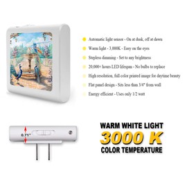 Plug in Dimmable LED Night Light with Dusk to Dawn Auto Sensor, Adjustable Brightness, Warm Light, Auto On-Off Nightlight for Bathroom, Hallway, Nursery, Bedrooms - Peacock Painting