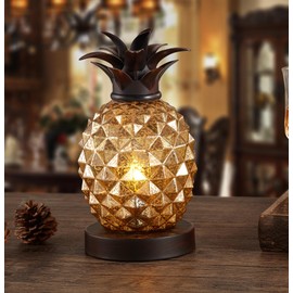 Cute Glass Table Lamp, Golden Glass Pineapple Lamp, Night Light, Warm Ambient Light for Bedroom Living Room,Kids Room, Kitchen, Dorm, Festival Decor & Gift, Gold Pineapple décor Home Decor &Gifts