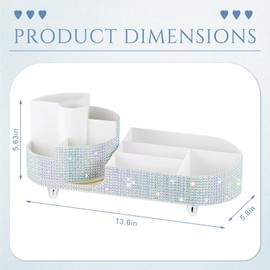 Resholder Teen Girls Women Gift Bling Makeup Organizer Large Girly Makeup Organizer 360 Rotating Rhinestone Diamond Skin Care Brush Holder for Countertop Bathroom, Teen Girls Essentials (AB color)