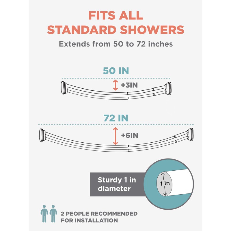 Zenna Home Rustproof Double Curved Shower Curtain Rod, No Drill