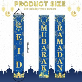 Wiooffen 2 in 1 Ramadan Eid Mubarak Door Banner for Home Decorations Blue Gold Ramadan Kareem Porch Sign Eid Al Fitr Door Decoration Eid Al Adha Party Supplies for Eid Indoor Outdoor Front Door