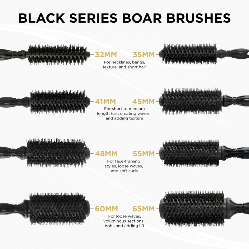 COCCO Black Series Ceramic Boar Brush S4, Hair Styling Brush