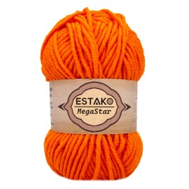 Estako Megastar, 75% Acrylic 25% Wool Yarn, Soft, Chunky Bulky Weight #5 for Crochet and Knitting 3.52 Oz (100g) / 120 Yrds (110m) (62192 - Orange)