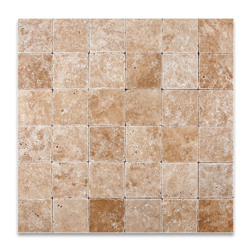 Walnut Travertine 4 X 4 Tumbled Field Tile - 4-pcs.