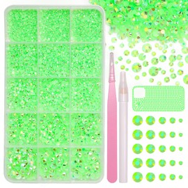 16000 Pcs Resin Rhinestones for Crafting, Flatback Green Gems Jelly Rhinestones, Mixed Sizes Green Bedazzling Crystal with Pickup Tool for DIY Crafts Clothing Tumblers Mugs Shoes Fabric Nail Art