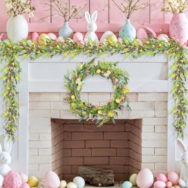 6.5 ft Easter Egg and Mixed Berry Garland Hanging Rustic Spring Pastel Wreaths DIY Artificial Decorations Garland for Home Indoor Outdoor Easter Mantel Decorations