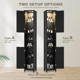 Hawkrown 67" Tall Bathroom Storage Cabinet with Lights, Slim Narrow Bathroom Cabinet Organizer with Doors and Adjustable Shelves, Tall Cabinet for Small Space, Living Room (66.9"Tall-Black with Light)
