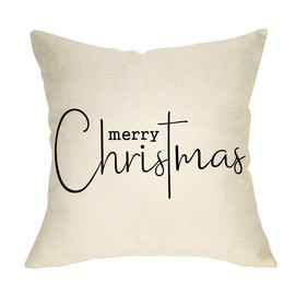 Softxpp Merry Christmas Throw Pillow Cover, Decorative Xmas Sign Rustic Cushion Case, Farmhouse Home Winter Decoration Holiday Square Pillowcase Decor for Sofa Couch 18’’ x 18’’ Inch Cotton Linen