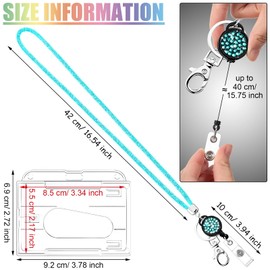 Crystal Lanyard Necklace with Transparent ID Card Holder and Key Ring, Bling Rhinestone Crystal Lanyard Clear Badge Holder and Collar for ID Badge (Blue)
