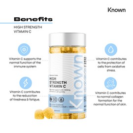 Known - High-Strength 1000mg Vitamin C Gummies - 30 x One-A-Day - Natural Orange Flavour - Immune Support, Antioxidant Protection and Skin Health - Vegan/Halal - Natural Flavour (Pack of 2)
