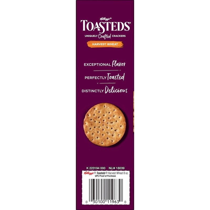 Toasteds Crackers, Party Snacks, Lunch Snacks, Harvest Wheat, 8oz Box