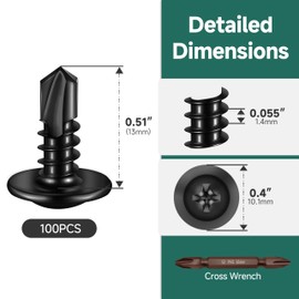 EASTPUK #8 x 1/2" Black Self Tapping Screws for Metal, Truss Head Phillips Drive 410 Stainless Steel Self Drilling Sheet Metal Screws with Drill Bit, Fast Tapping (Box of 100)