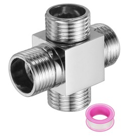 sourcing map G1/2" Shower Diverter Valve 4 Way, Stainless Steel Bidet Square Adapter Connector Hose Fitting Tee with PTFE Tape for Bidet Angle Valve Bath Hose Toilet Faucet, （50mm,Silver