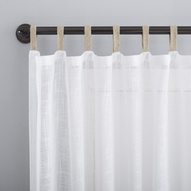 No. 918 Ceri Linen Texture Jute Tabs Semi-Sheer Tab Top Curtain Panel, 50" x 63", White