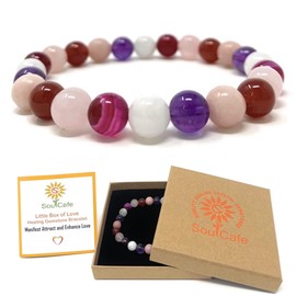 Love Manifesting Crystals Gemstone Bead Bracelet - Soul Cafe Gift Box and Information Tag