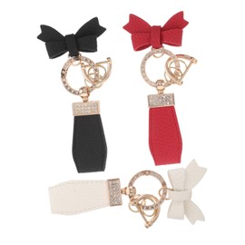 Ciieeo 3pcs Cute Bow Keychain With Rhinestones Pu Leather Alloy Key Chain Ring Backpack Handbag Pendant For Women Car Keys Purse Bag Decor