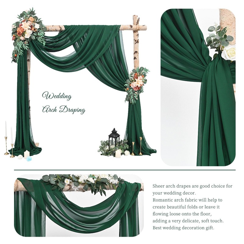 Wedding Arch Draping Fabric,4 Panels 28" x20ft Emerald Green Wedding