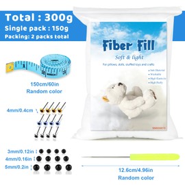 Jmuiiu 300g Polyester Fill, Premium Polyester Fiberfill, Recycled Polyester Fiber, High Resilience Stuffing Fluff Fiberfill for Pillow Filling, Christmas Dolls DIY, and Home Decors Projects
