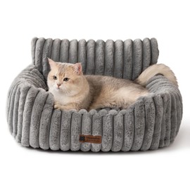 MEWOOFUN Cat Beds for Indoor Cats, Fluffy Cat Couch with Removable Washable Cover, Supportive Small Dog Beds for Puppy & Kitten up to 15 lbs (Grey, 24x19x12)