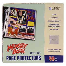 C-Line Memory Book 12 x 12 Inch Scrapbook Page Protectors, Clear Poly, Top Load, 50 Pages per Box (62227)