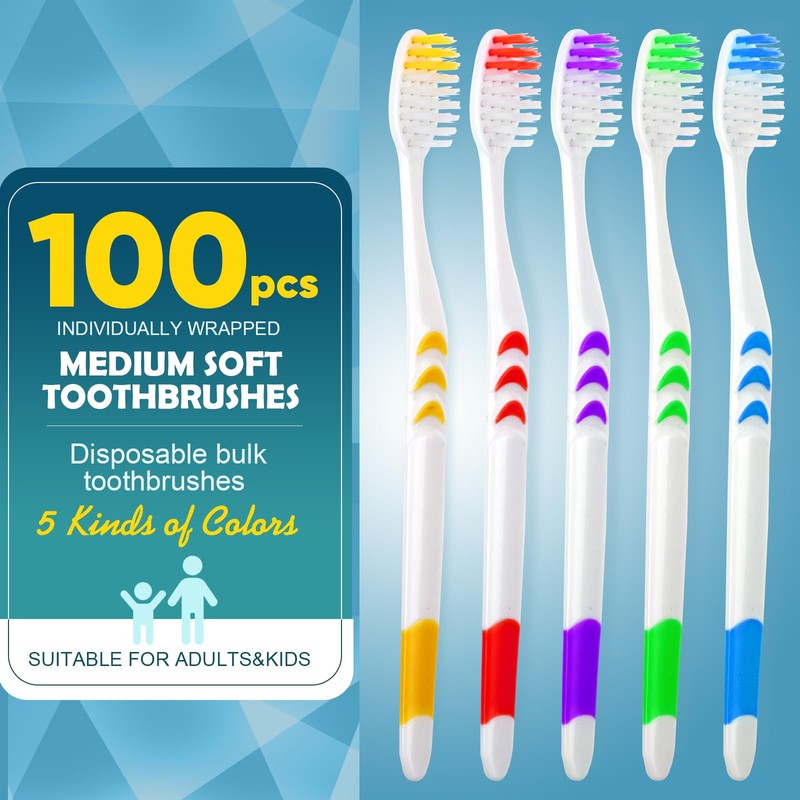 Navona 100 PCS Premium Toothbrushes Bulk, Individually Wrapped Toothbrushes, Disposable