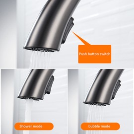 BVAKEIDZE Pull Down Kitchen Faucet,Single Handle Single Hole 2 Spouts Pull Out Kitchen Sink Faucet,Kitchen Sink Faucet Hot and Cold Water,360° Rotatable Sink Faucet,Gun Gray