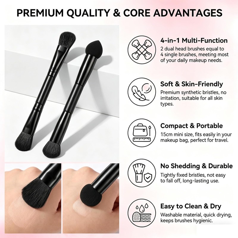 2 Pcs Black Dual Ended Hairline Brushes with Sponge Tip
