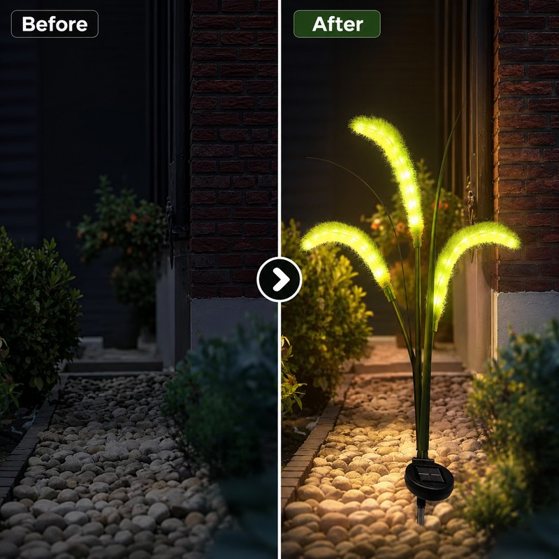 Solar Foxtail Garden Lights for Outdoor Decor – 3-Head LED
