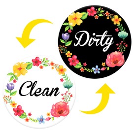 Dishwasher Magnet,Clean Dirty Sign Indicator- Double Sided Magnet with Magnetic Plate, Kitchen Dish Washer Refrigerator Reversible Indicator Floral Wreath