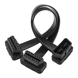 CERRXIAN 30cm 1ft OBD2 OBD II 16 Pin Splitter Extension Flat Cable Male to Dual Female Cord Adapter OBDII Splitter Y Cable for GPS Tracker & Diagnostic Tool & Code Reader