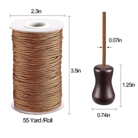 DOKLY 1.8 mm Braided Lift Shade Cord 55 Yards Roll with 4 Pieces Wood Pendant for Aluminum Blinds Windows, Roman Shade Repair, Gardening Plant & Crafts and DIY Projects(Brown