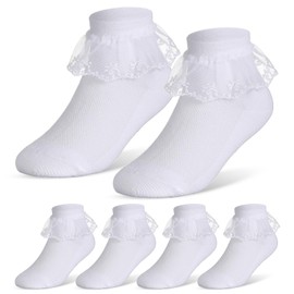 Geyoga 3 Pairs Girls Ruffle Lace Socks Toddler White Lace Socks School Socks Ankle Ballet Socks, Classic