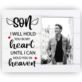 Son, I Will Hold You in My Heart Until I Can Hold You in Heaven, Memorial Picture Frame Gift for Loss of Son, Child Loss Sympathy Gifts for Mother, 4x6 inch Photo