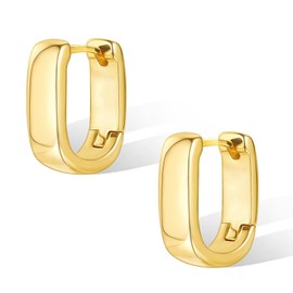 Zestjewel 1 pair Gold Hoops Earrings for Women, Small Huggie Hoop Hypoallergenic Small Thick Earring Square Hoop Earring Oval Wide Hoops Earrings Trendy Jewelry Gifts for Women Girls