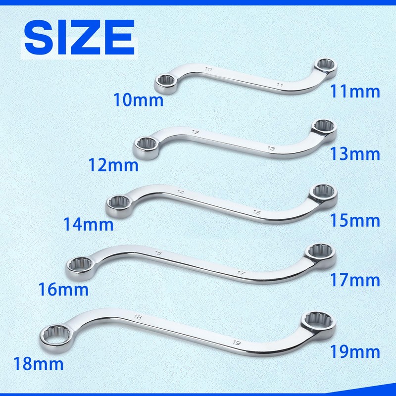 SPEEDWOX 5Pcs Metric S-Shaped Wrench Set With Double 12-Point Box