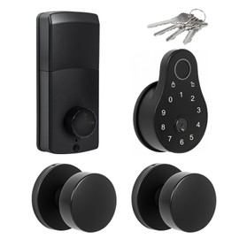 Electronic Deadbolt Keypad with Doorknobs Lock Set for Front Door, Exterior Door Lock Set with Touchscreen Deadbolt, Electronic Door Lock with Handle, Matte Black