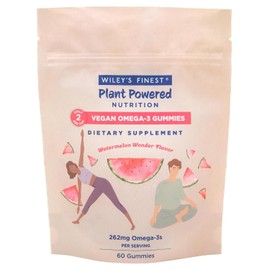 Wileys Finest Gomitas veganas omega-3 sin gluten, con aceite de algas y aceite de semilla Ahiflower, sabor a sanda, 60 unidades                       