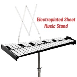 Glockenspiel Bell Kit 32 Notes,Xylophone Bell Kit with 8"Drum Practice Pad,Adjustable Height Stand,Music Sheet Clip,Glockenspiel Mallets,Drumsticks and Carrying Bag,for School Band Beginner Student