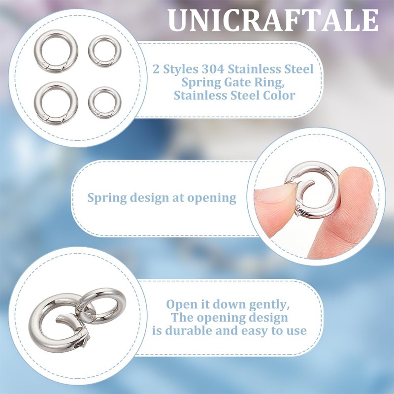 UNICRAFTALE 2 Sizes 4 Pcs Spring Gate Rings Stainless Steel