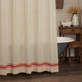 Piper Classics Betsy Stripe Shower Curtain, 72" x 72", Farmhouse, Country, Patriotic, Primitive Americana Style Bathroom Curtain