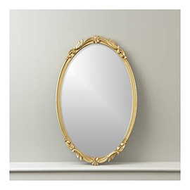 Best Home Fashion Oval Carved Mirror -Gold Finish Wood Frame - Wall Hanging - 28” Oval