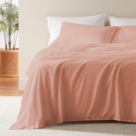 SLEEP ZONE Nanotex Super Soft Cooling King Bed Sheets Set 4 Piece - Easy Care Fitted Flat Sheet & Pillowcase Sets - Wrinkle Free, Fade Resistant, Deep Pocket 16" (Dull Pink, King)