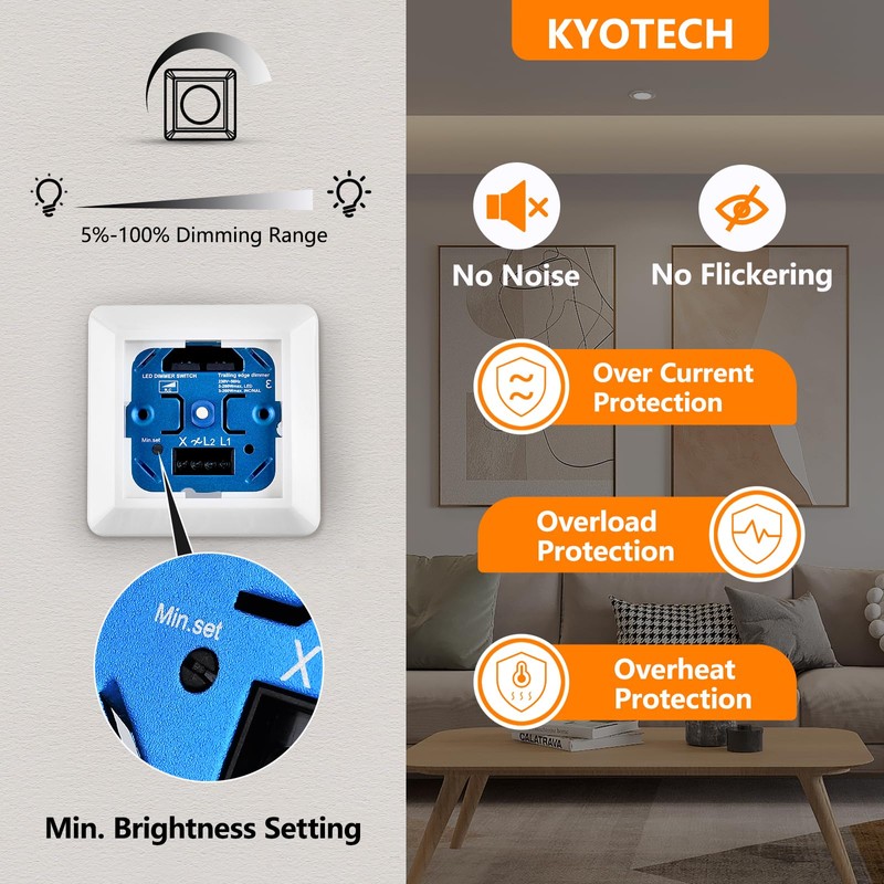 KYOTECH LED Dimmer Switch, Rotary Dimmer Flush-Mounted Dimmer Switch for