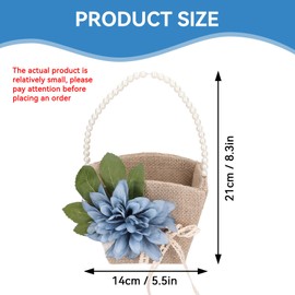 Wedding Flower Girl Basket, Vintage Burlap Flower Girl Basket Western Rustic Wedding Flower Basket with Pearl Handle for Wedding Ceremony