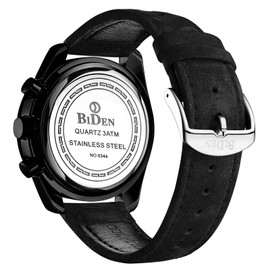 LN LENQIN Mens Watches Chronograph Leather Watch Analog Quartz Watches for Men 30M Waterproof Men's Wrist Watches Luminous Luxury Fashion Business Watches with Date Moon Phase (All Black)