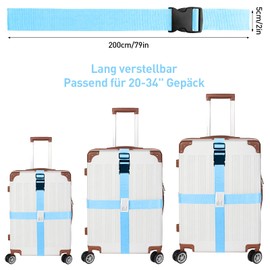 VEGCOO Luggage Straps Pack of 4, Pack of 2 Luggage Tags, Blue Adjustable Luggage Strap, 5 x 200 cm, Luggage Strap, Cross Strap, Luggage Tag with Address Label (Blue)