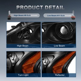 KUIPERAUTO Headlights Assembly Compatible with 2013-2015 Nissan Altima 4-Door Halogen Only Projector Black Housing with Clear Lens Amber Reflector Front Lamps Driver and Passenger Side (Set of 2)