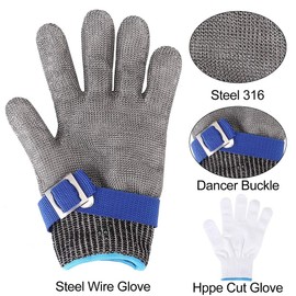 FILFEEL Safety Glove Cut Proof Stab Resistant 316L Stainless Steel Wire Hunting Fishing Butcher Cotton Glove High Performance Level 5 (XL)