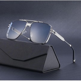 Men's Retro Luxury Double Bridge Steampunk Square Sunglasses, Custom Metal Frame Shades, 2A460 (Gold/Light Brown)