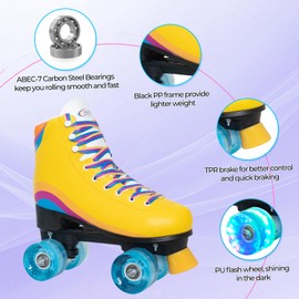 Nattork Roller Skates for Women Outdoor Indoor Four-Wheel Fun Fashionable Roller Skates for Men Girls Boys Yellow